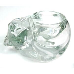Indiana Glass Cat Candle Holder Tea Light Votive Clear Ring Dish Paperweight Vtg